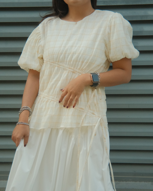 Olivia Plaid Puff Blouse