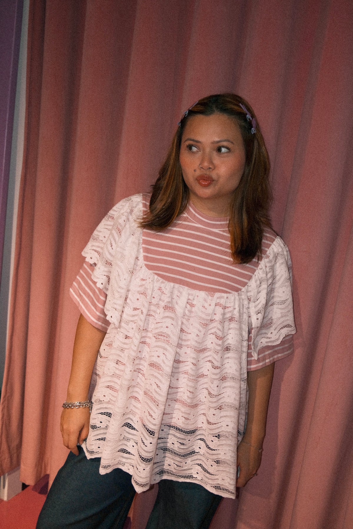 The Striped Lace Panel Tee