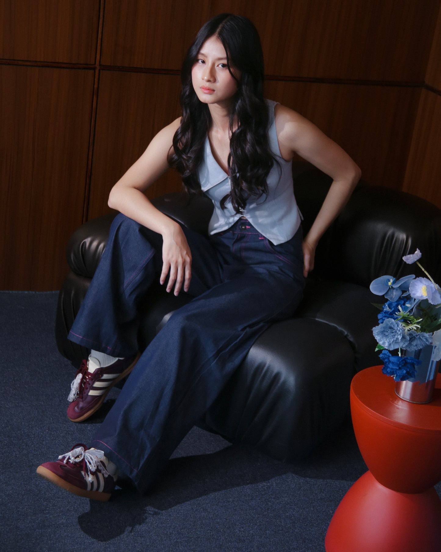 Double Heart Denim Jeans (Pink Stitching)