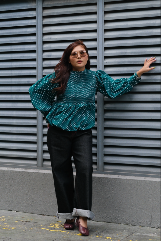 Cady Smocked Bubble Blouse (Polka Dot Series)