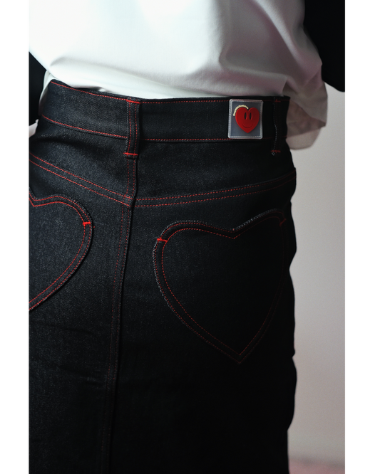 Double Heart Denim Skirt