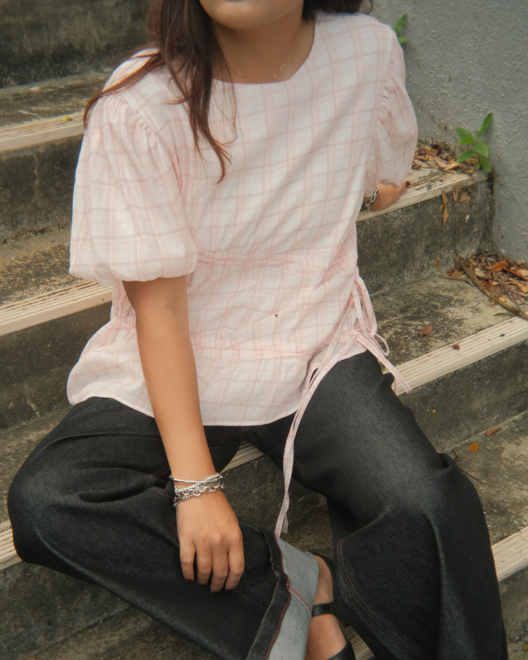 Olivia Plaid Puff Blouse