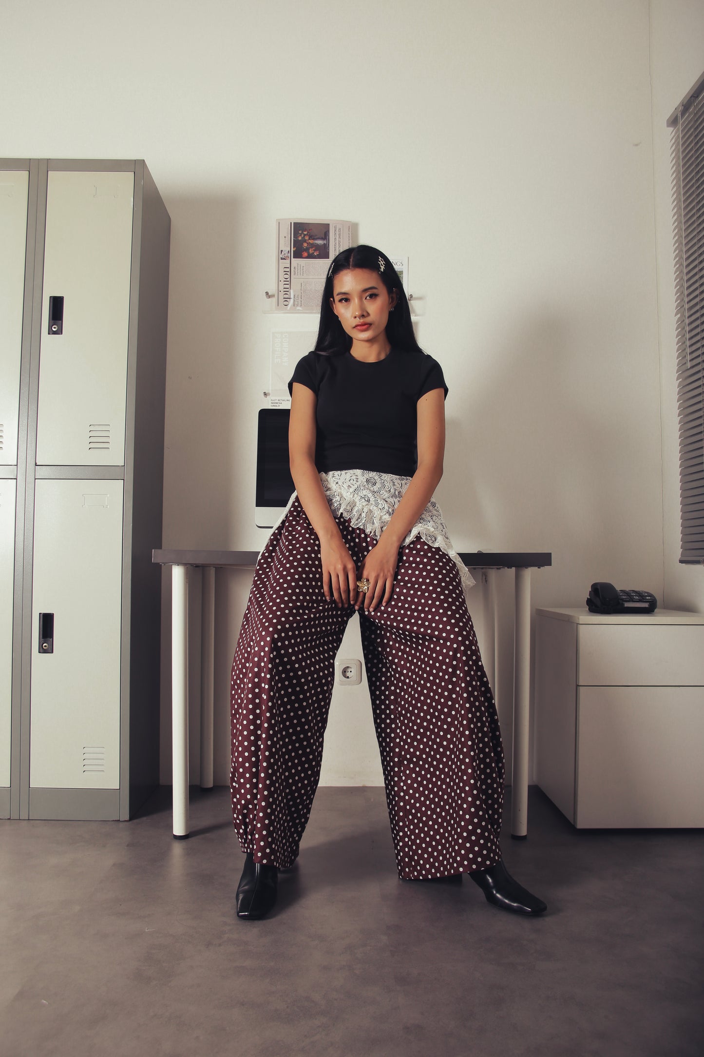 The Muse Wide Barrel Pants (Polka Dots)