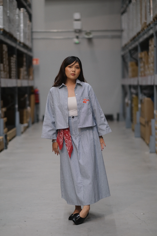 Evie Pinstripes Denim Skirt