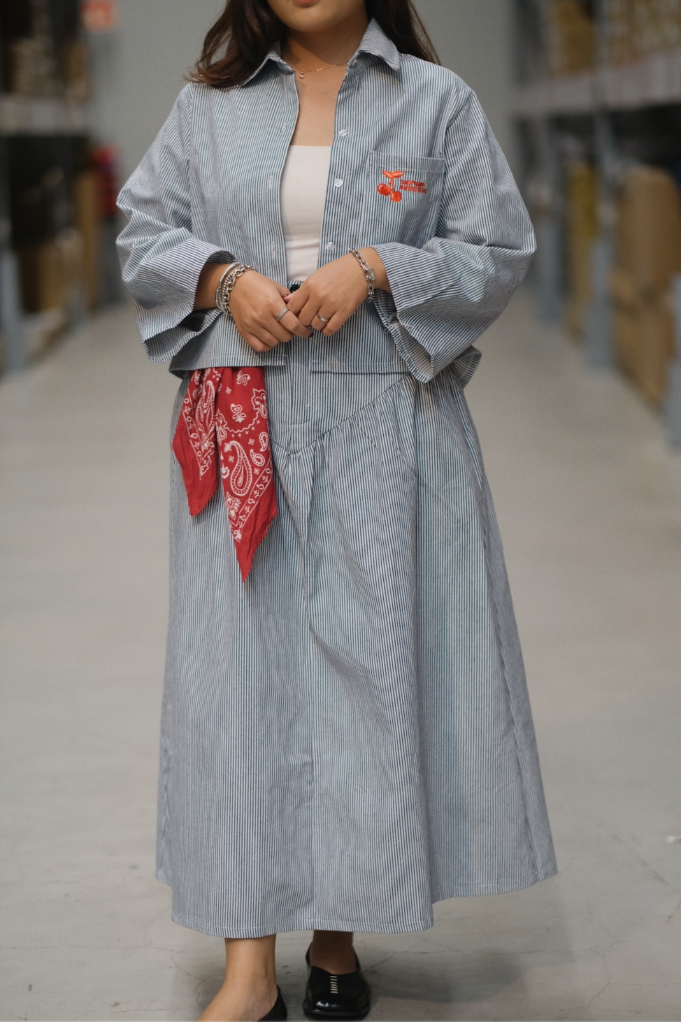 Evie Pinstripes Denim Skirt