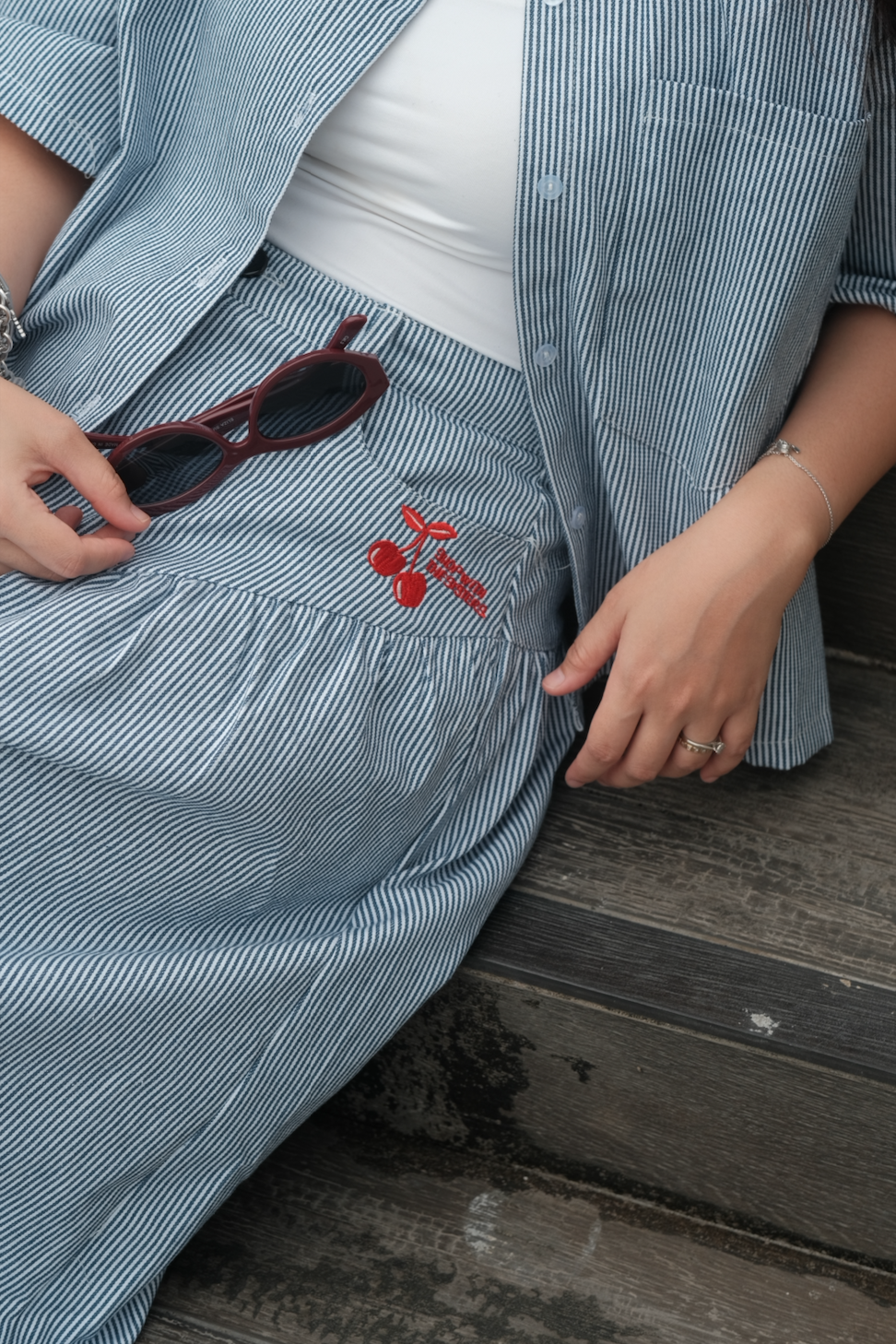 Evie Pinstripes Denim Skirt