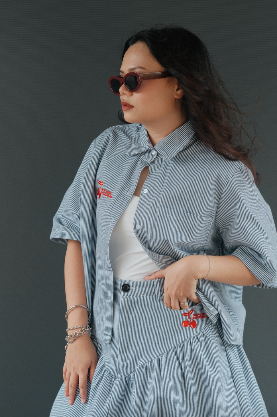 Evie Pinstripes Denim Skirt