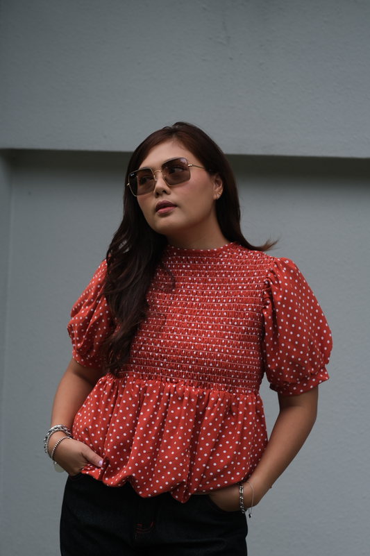 Cady Smocked Bubble Blouse (Polka Dot Series)