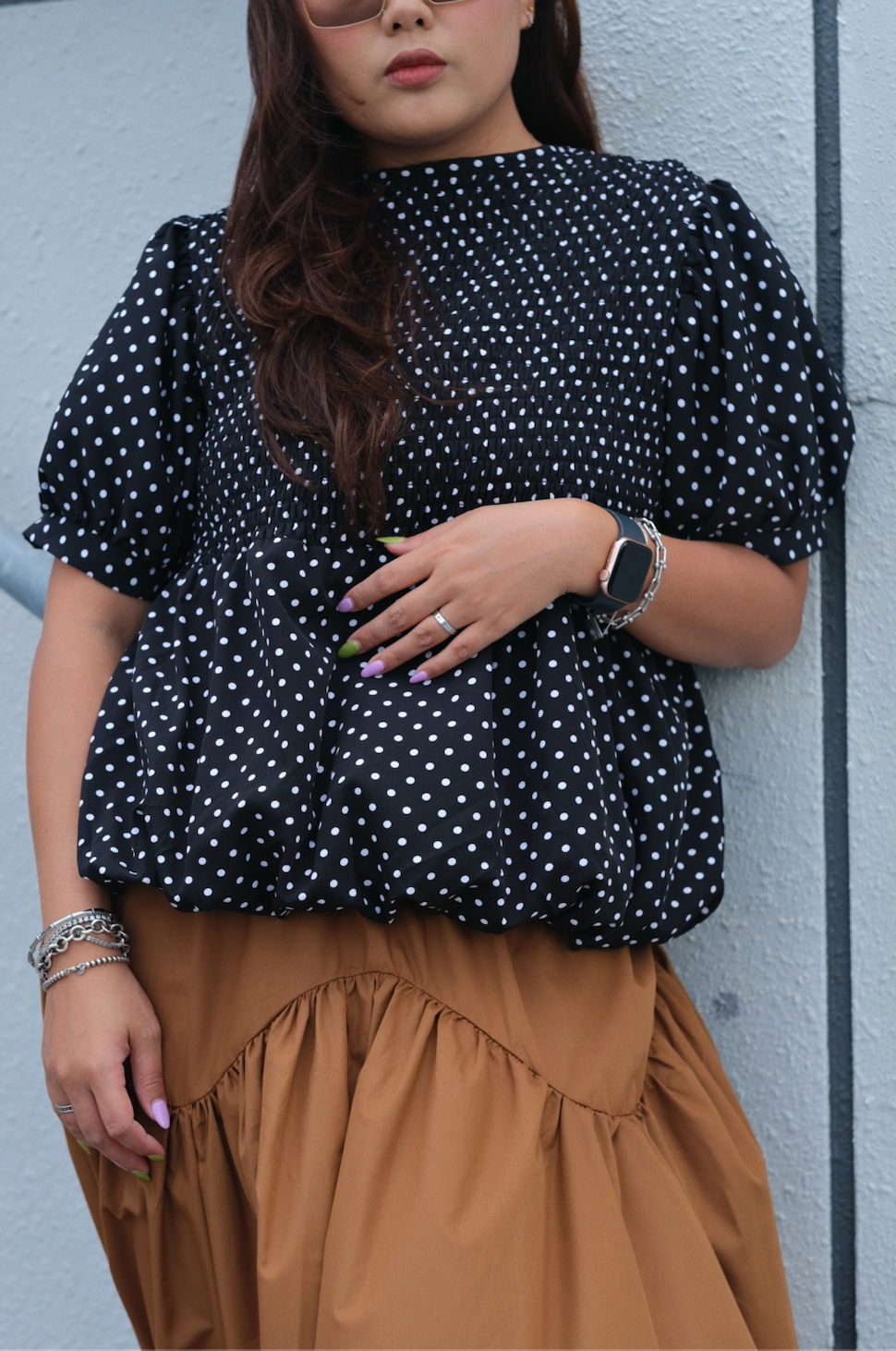 Cady Smocked Bubble Blouse (Polka Dot Series)